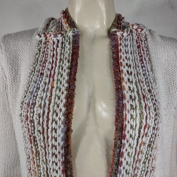 Angel of the North ivory multicolor hooded open front cardigan sweater size XXSP - Picture 2 of 7